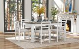 TREXM 7-Piece Wooden Dining Table Set Mutifunctional Extendable Table with 12" Leaf and 2 Drawers, 6 Dining Chairs with Soft Cushion (Brown + White)