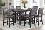 Contemporary Dining Room 7pc Set Grey Finish PU Counter Height Dining Table w Shelf and 6x High Chairs Fabric Upholstered seats Back Counter Height Ch