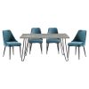 Modern Sleek Design 5pc Dining Set Table and 4x Side Chairs Blue Velvet Casual Metal Frame Stylish Dining Furniture