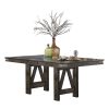 Rustic Industrial Style Dining Furniture 7pc Set Brown Finish Dining Table with Self-Storing Butterfly Leaf and 6x Side Chairs Solid Rubber Wood Furni