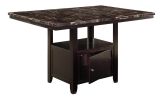 Dining Room Furniture 6pc Counter Height Dining Set Dining Table w Storage 4x High Chairs 1x Bench Black Faux Leather Tufted Seats Faux Marble Table T