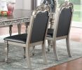 Traditional Formal Silver / Grey Finish 7pc Dining Set Table w 6x Side Chairs Rubber wood Intricate Design Tufted back Cushion Seat Dining Room Furnit