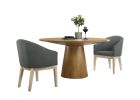 Jasper Driftwood Finish 3 Piece Round Dining Table Set with Gray Barrel Chairs