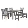 Dining Room Furniture Gray Color 6pc Set Dining Table 4x Side Chairs and A Bench Solid wood Rubberwood and veneers