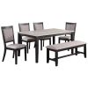 Contemporary Dining 6pc Set Table w 4x Side Chairs And Bench Padded Upholstered Cushion Seats Chairs Solid wood And Veneers Dining Room Furniture