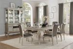 Modern Glam Silver Finish 7pc Dining Set Table with Extension Leaf and 6 Side Chairs Crystal Button-Tufted Traditional Style Dining Furniture