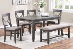 Dining Room Furniture 6pc Set Rectangle Table 4x Side Chairs and A Bench Grey Finish MDF Rubberwood