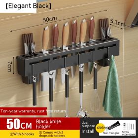 Non Punching Kitchen Hook Wall Mounted Storage Rack (Option: Thickened black-50cm)