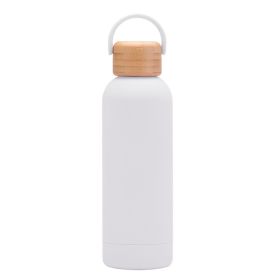 500ml Small Mouth Vacuum Cup Portable Handle Bamboo Wood Cover Water Cup Water Bottle (Option: White-500ml)